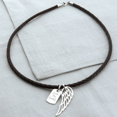 Silver Wing And Dogtag Leather Necklet - Custom Jewellery By All Uniqueness
