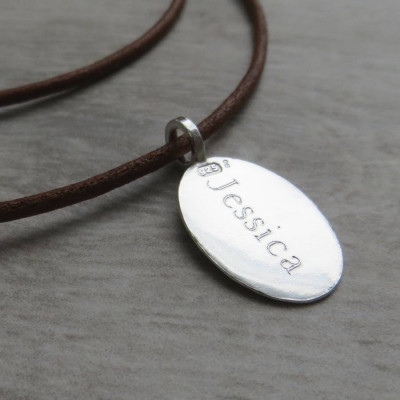 Silver Tag amp Leather Cord Necklace - Custom Jewellery By All Uniqueness