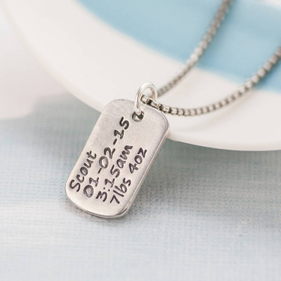 Dog Tag Necklace With Baby Birth Info - Custom Jewellery By All Uniqueness