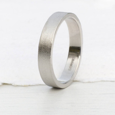 White Gold Wedding Ring With Spun Silk Finish - Custom Jewellery By All Uniqueness