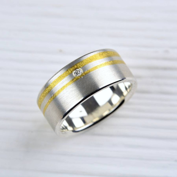 Silver And Finegold Diamond Ring - Custom Jewellery By All Uniqueness