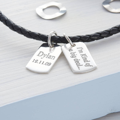 Silver And Leather Double Dog Tag Necklet - Custom Jewellery By All Uniqueness