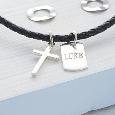Silver Cross And Tag Leather Necklet - Custom Jewellery By All Uniqueness