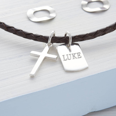 Silver Cross And Tag Leather Necklet - Custom Jewellery By All Uniqueness