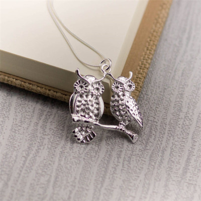 Silver Perched Owls Pendant - Custom Jewellery By All Uniqueness