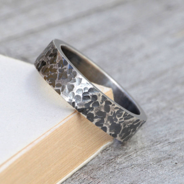 Textured Wedding Band In Oxidised Silver - Custom Jewellery By All Uniqueness