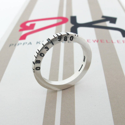 Thin Square Silver Barcode Ring - Custom Jewellery By All Uniqueness
