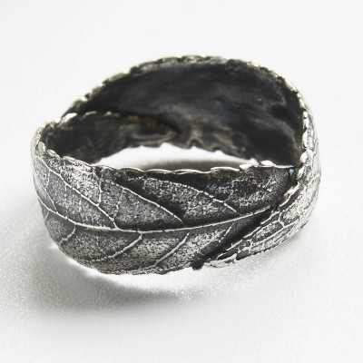 Woodland Unisex Silver Leaf Ring - Custom Jewellery By All Uniqueness