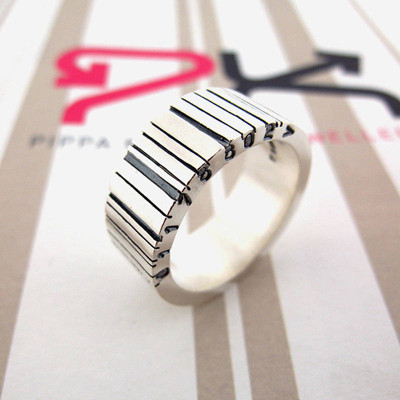 Wide Silver Barcode Ring - Custom Jewellery By All Uniqueness