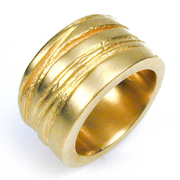 Wide Silver Texture Bound Ring In Gold Plated - Custom Jewellery By All Uniqueness