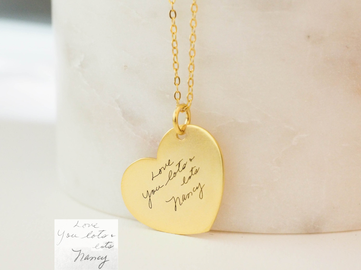 Personalized Handwriting Heart Necklace - Custom Signature Jewelry Gift