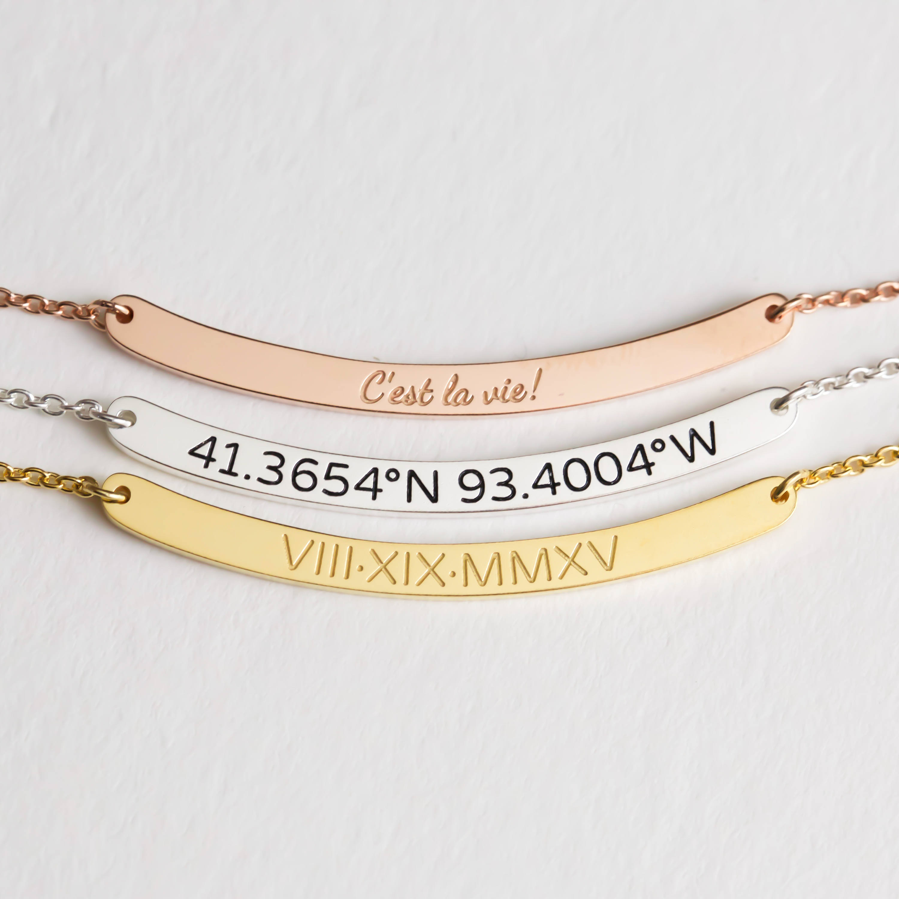 Custom Coordinates Bar Necklace - Roman Numerals Jewelry - Personalized Wedding Gift