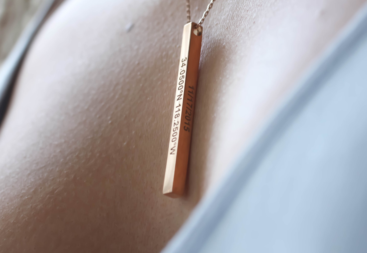 Personalized Vertical Bar Necklace - Custom Coordinates - Layered Bridesmaids Gift
