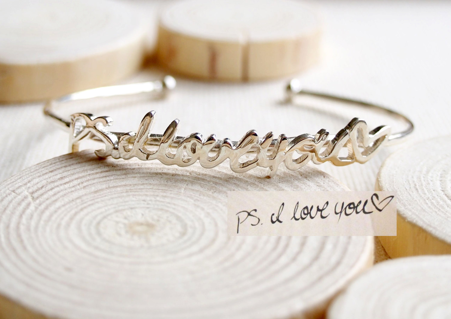Custom Adjustable Handwriting Bangle - Personalized Keepsake Memorial Jewelry Gift