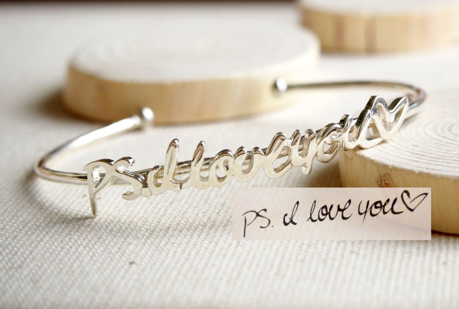 Custom Adjustable Handwriting Bangle - Personalized Keepsake Memorial Jewelry Gift