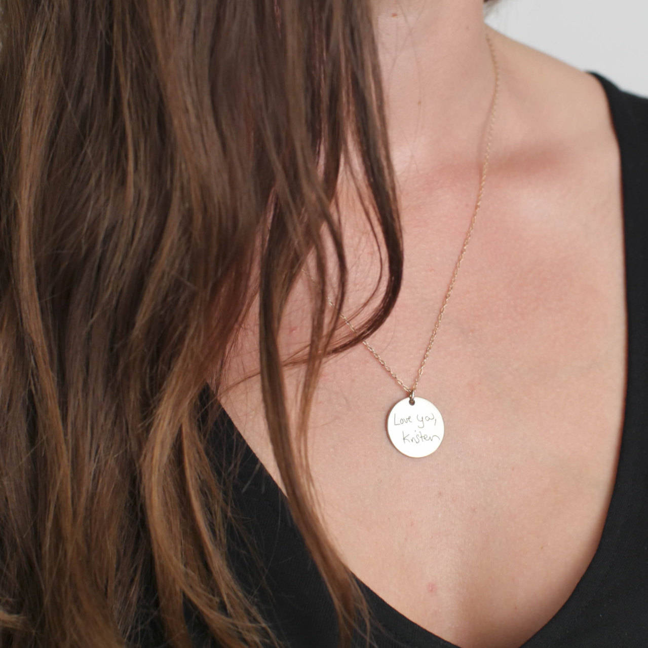 Custom Handwriting Circle Charm Necklace - Keepsake Jewelry Memorial Signature Mom Gift