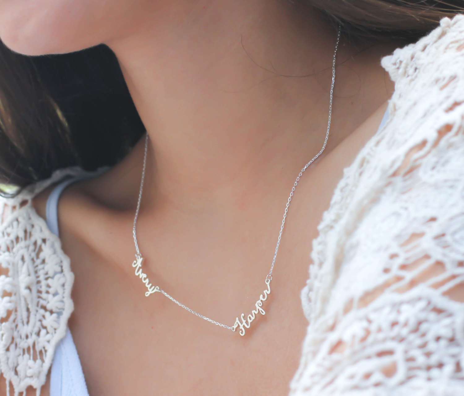 Custom Two Name Necklace - Personalized Dainty Necklace - Children's Names Charm - Mom Gift