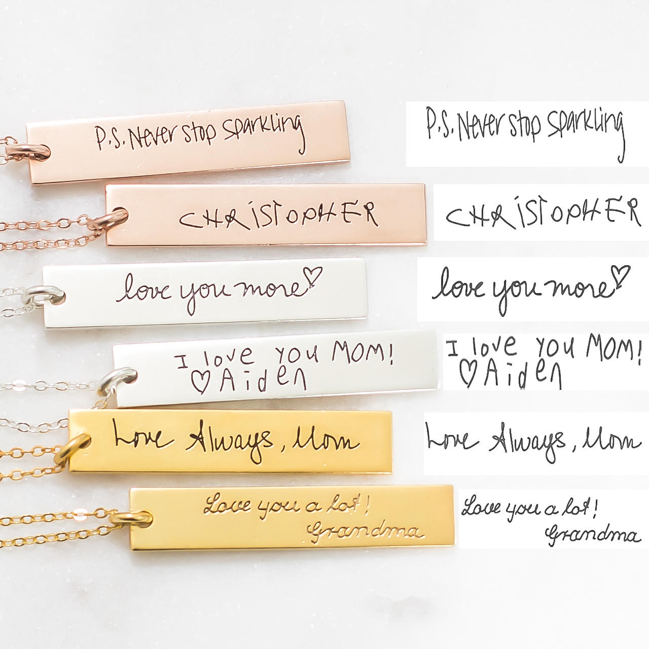 Custom Handwriting Bar Necklace - Personalized Signature Jewelry - Memorial Keepsake Gift for Mom