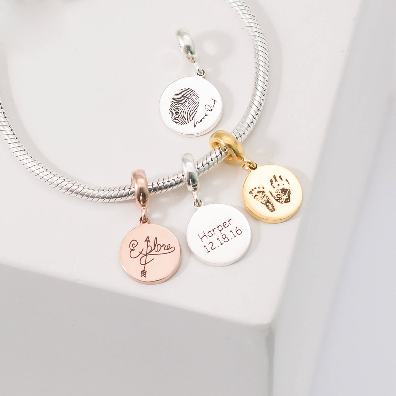 Custom Silver Handwriting Charm - Personalized Name Beads - European Tags Jewelry - Signature New Mom Gift