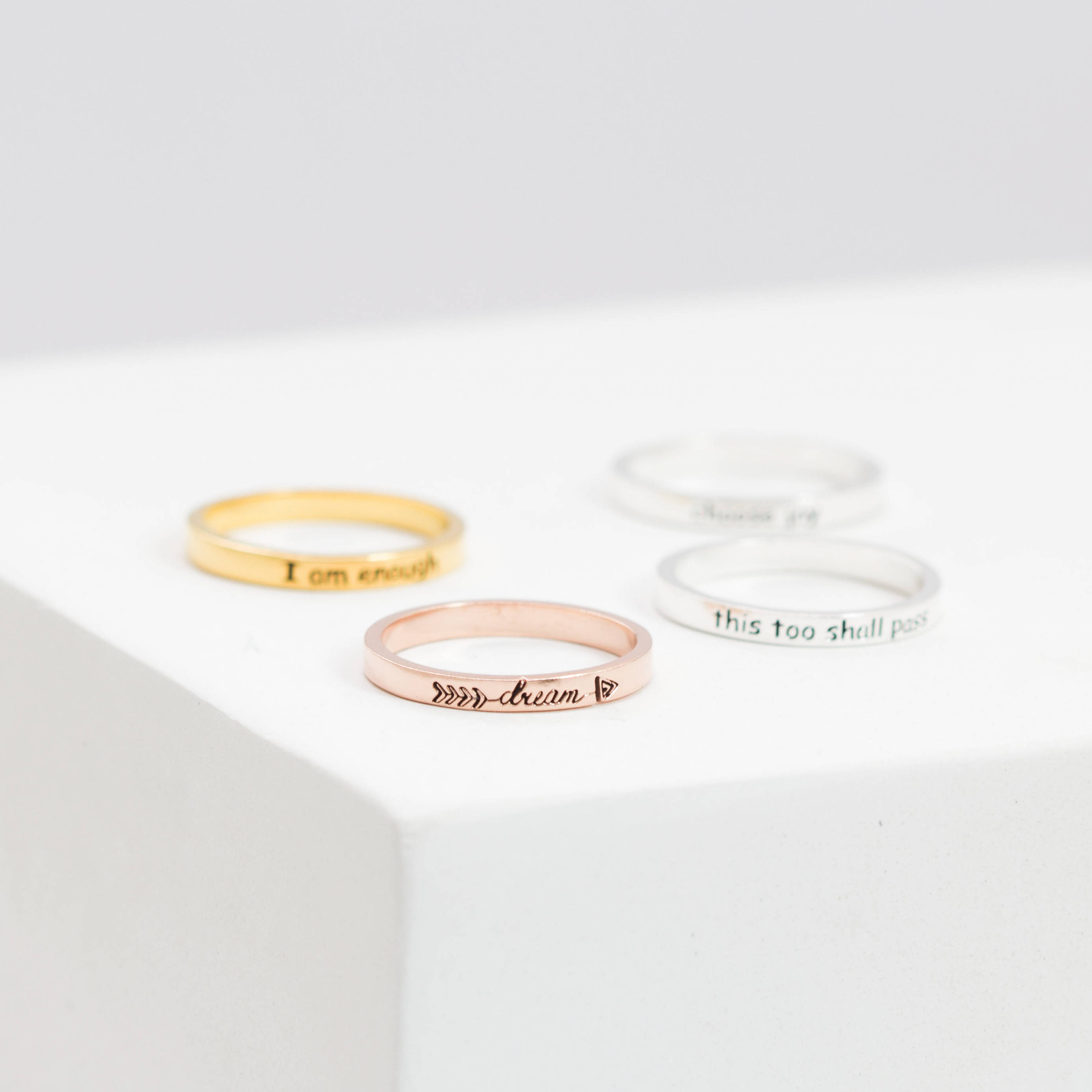 Personalized Mixed Metal Stacking Ring - Custom Message Rose Gold Ring for Daughter's Birthday Gift