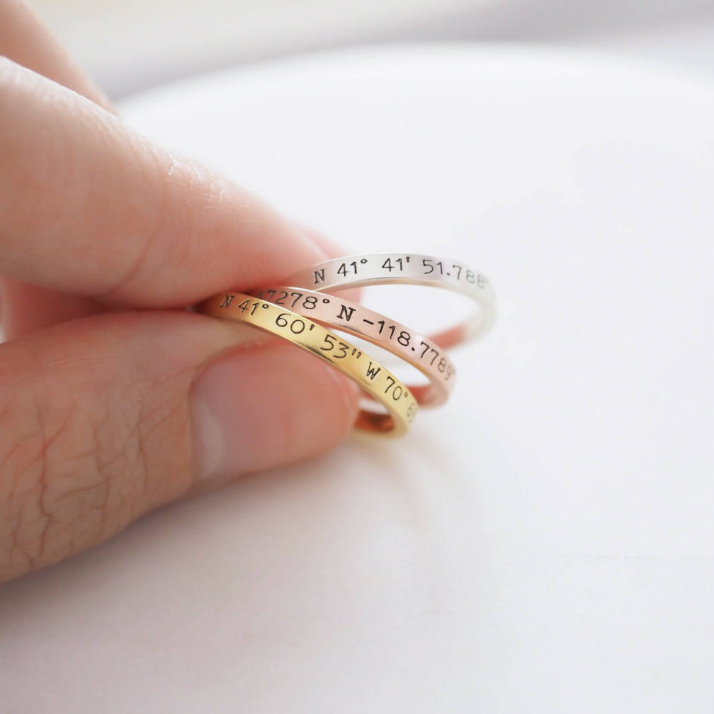 Personalized Mixed Metal Stacking Ring - Custom Message Rose Gold Ring for Daughter's Birthday Gift