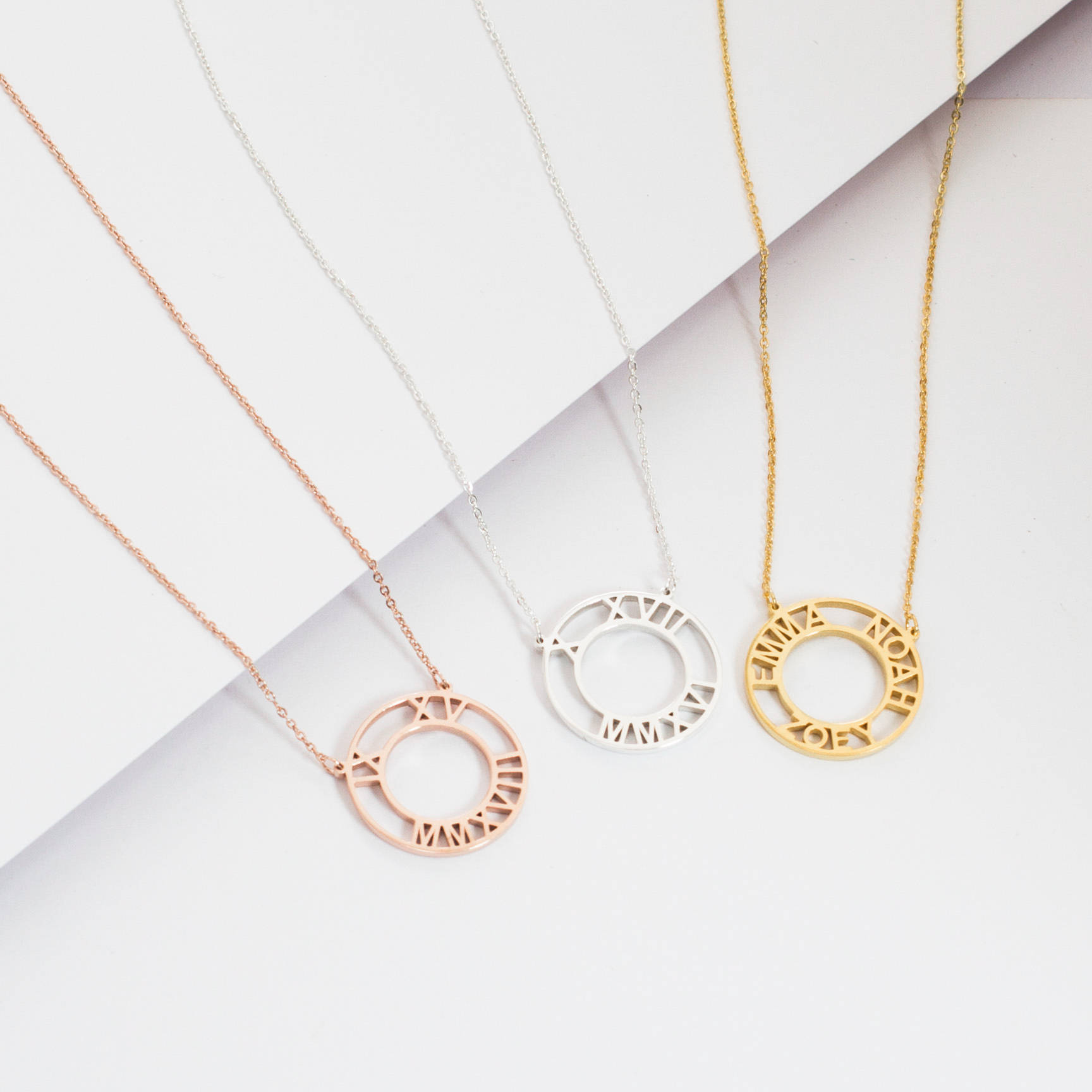 Personalized Roman Numerals &amp; Initial Necklace - Custom Wedding Date Jewelry