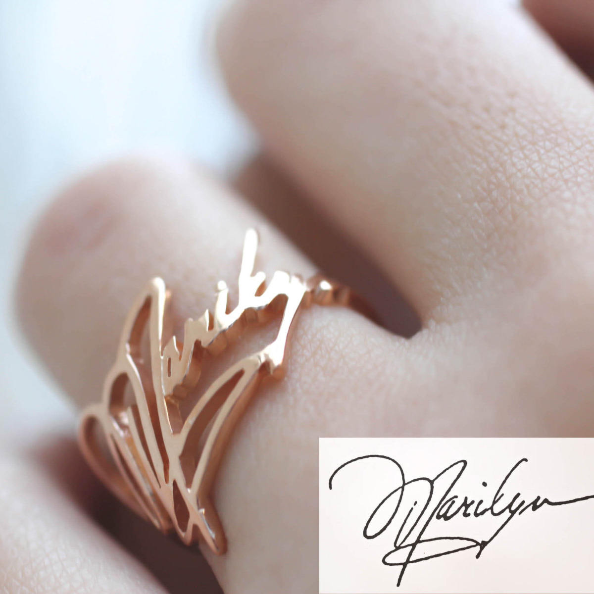 Custom Sterling Silver Handwriting Ring - Memorial Jewelry, Signature Name Ring, Sympathy &amp; Mom Gift