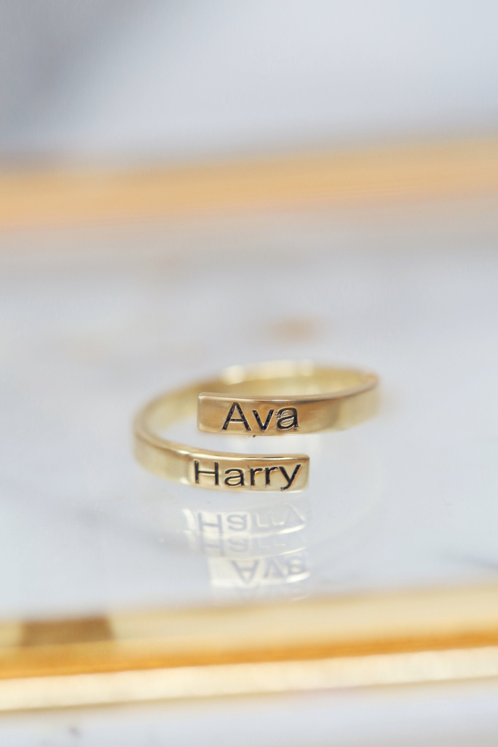 Angel Name Stacking Ring, Personalized Hug Ring, Custom Double Name Ring, Gift for Her, Jewelry