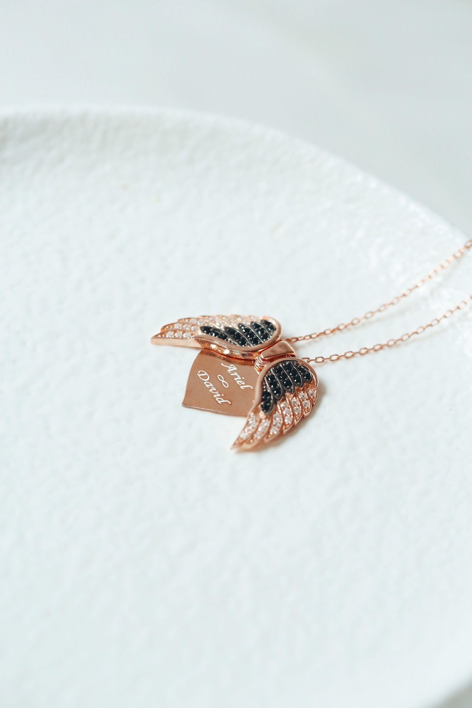 Personalized Angel Wings Necklace with Hidden Name | Openable Wing Pendant Gift for Her | Daniel's Custom Name Jewelry |
