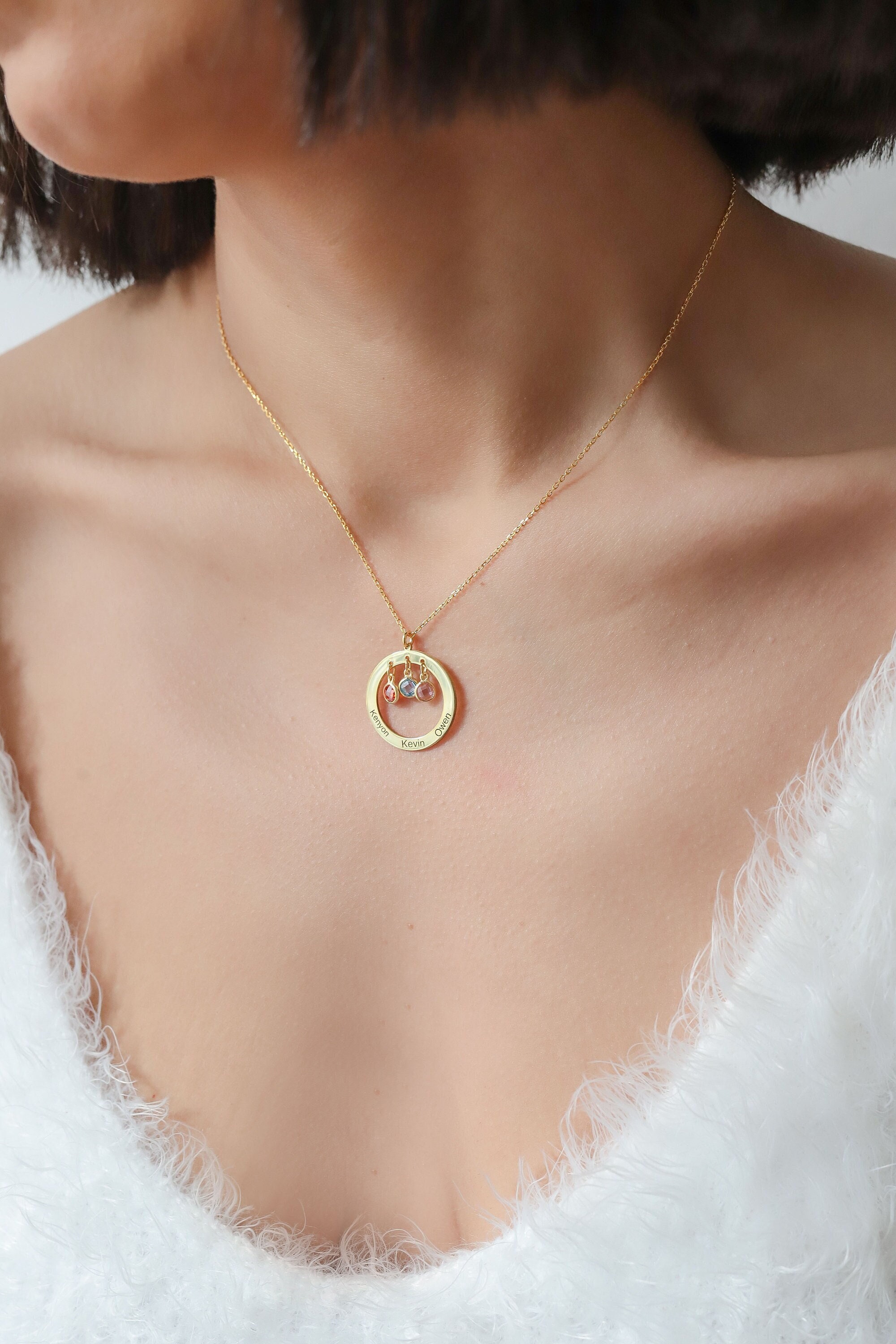 Custom Birthstone Name Necklace - Personalized Family Jewelry for Mother's Day Gift