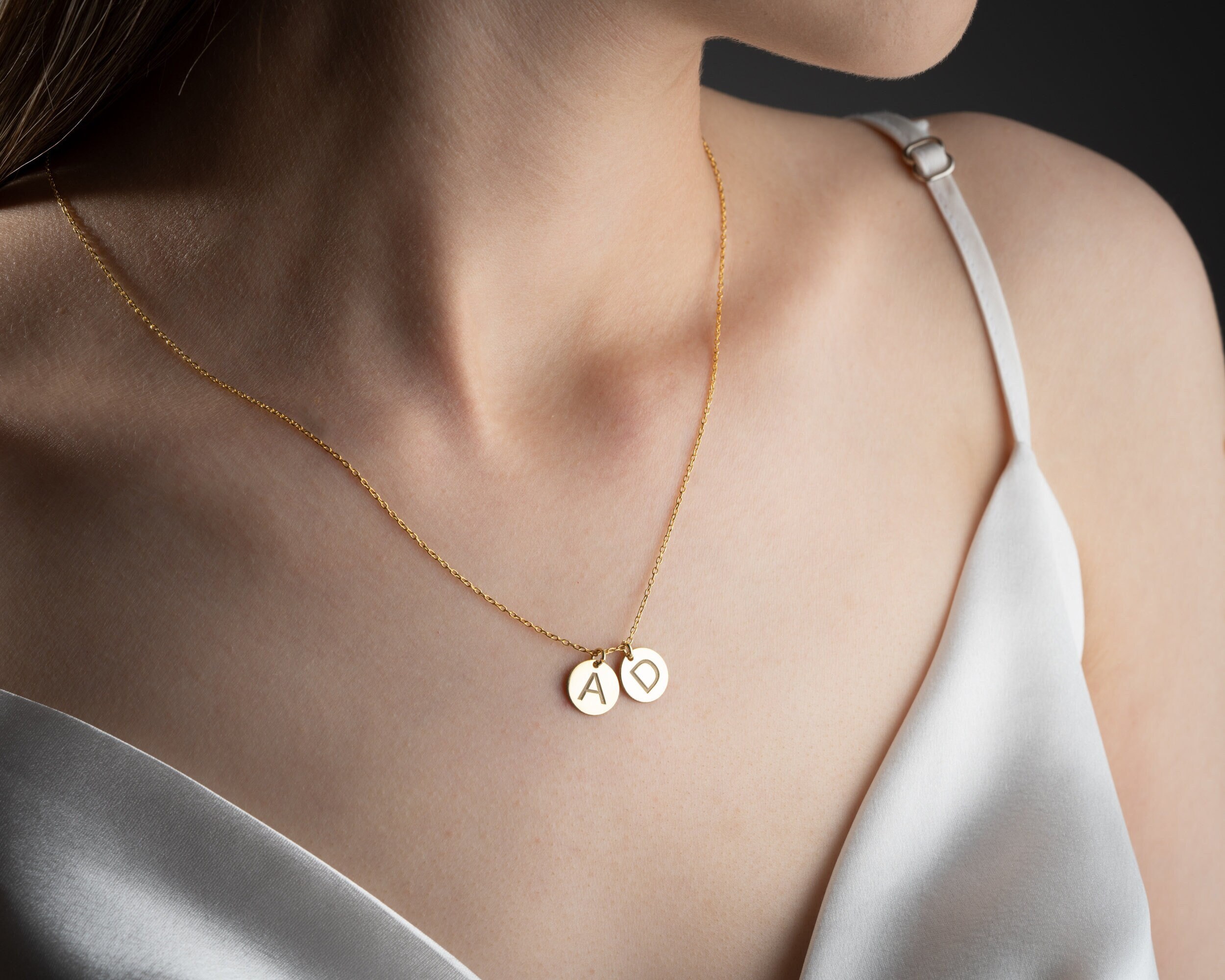 Personalized Gold Initial Disc Necklace - Silver Letter Pendant for Moms with December Birthstone - Engraved Custom Jewelry