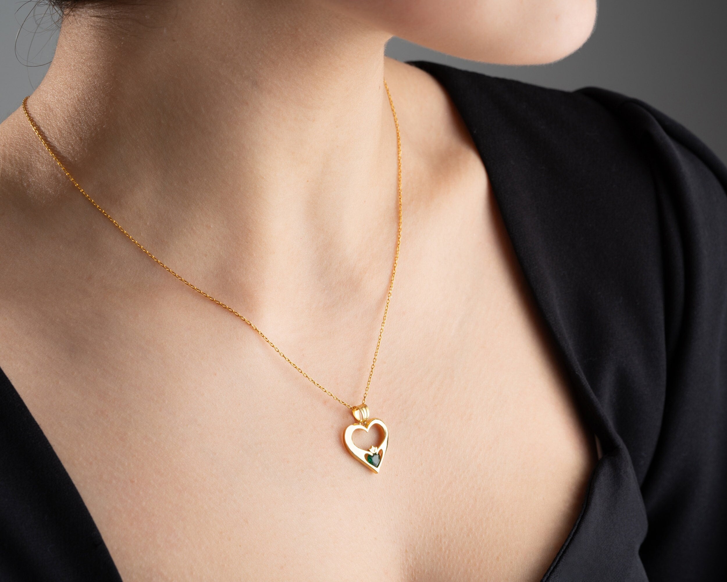 Personalized Gold Heart Necklace with December Birthstone - Custom Silver Birthday Gift - November Birthstone Heart Pendant Jewelry