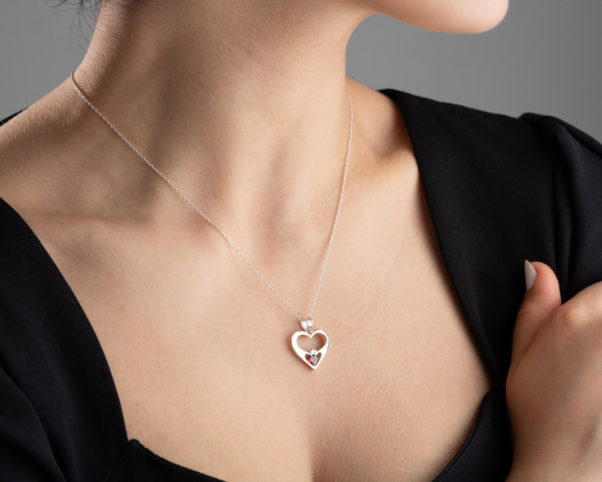 Personalized Gold Heart Necklace with December Birthstone - Custom Silver Birthday Gift - November Birthstone Heart Pendant Jewelry