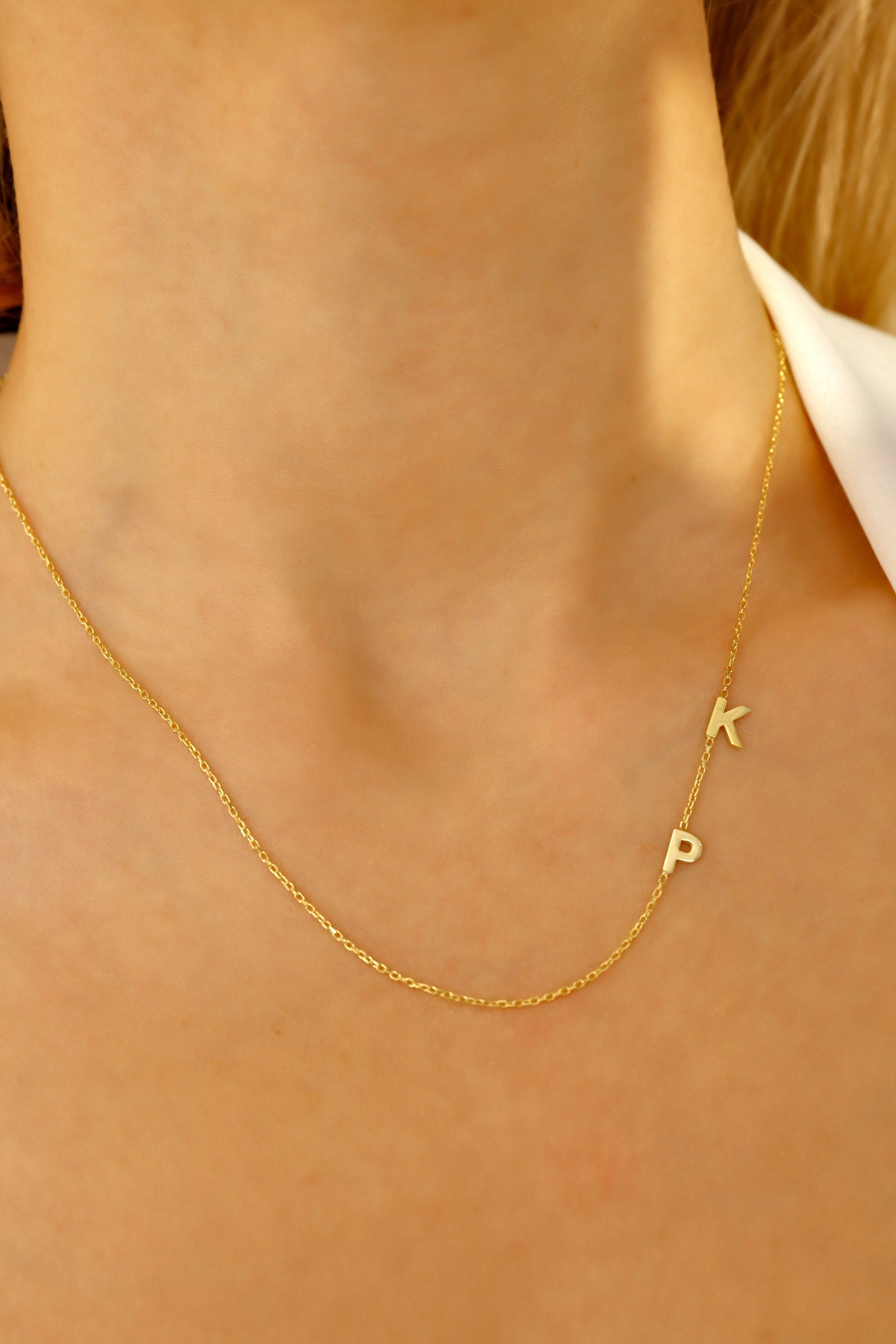 Personalized Dainty Initial Sideways Letter Necklace in Various Fonts - Custom Name Necklace for Mother's Day Gift