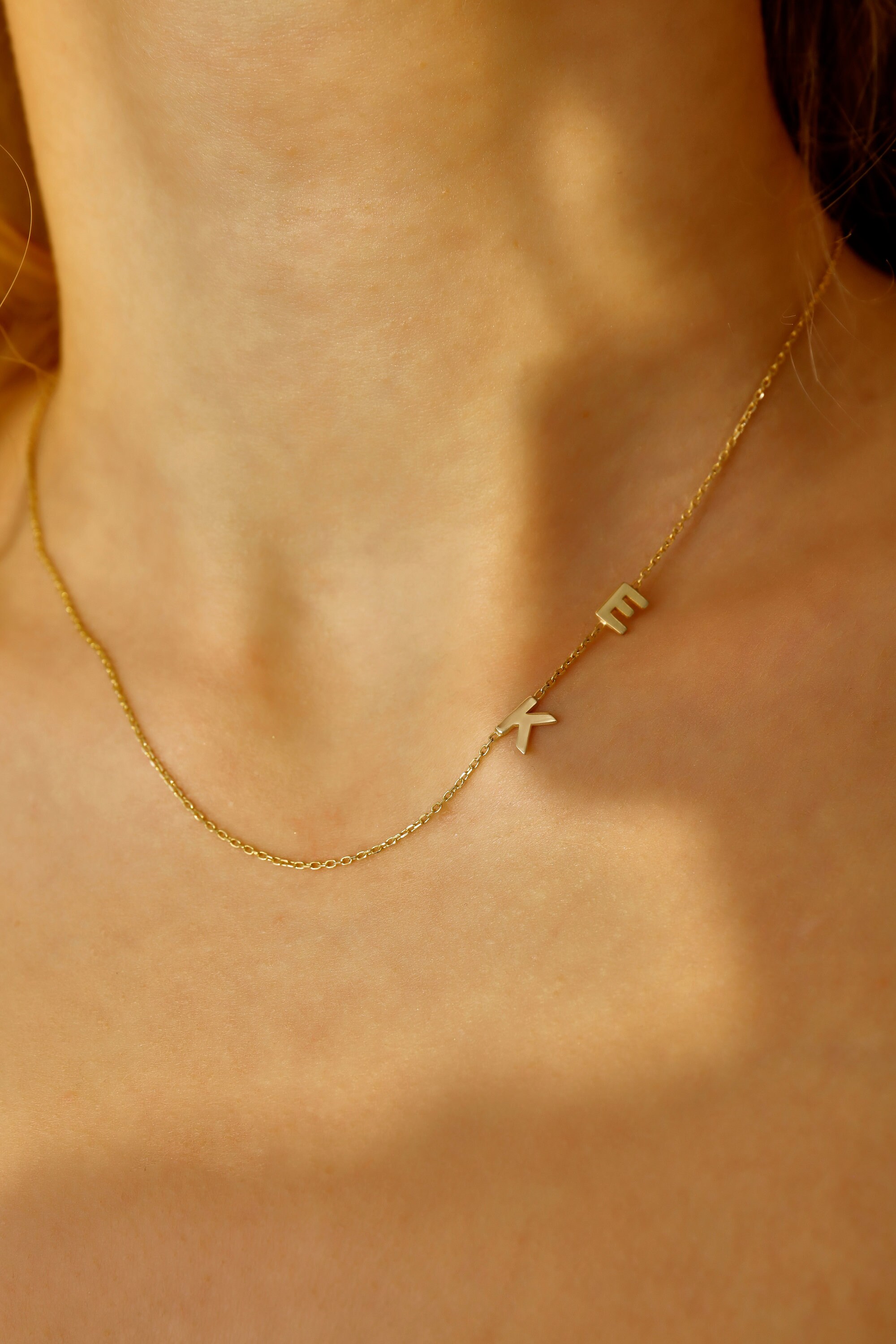 Personalized Dainty Initial Sideways Letter Necklace in Various Fonts - Custom Name Necklace for Mother's Day Gift