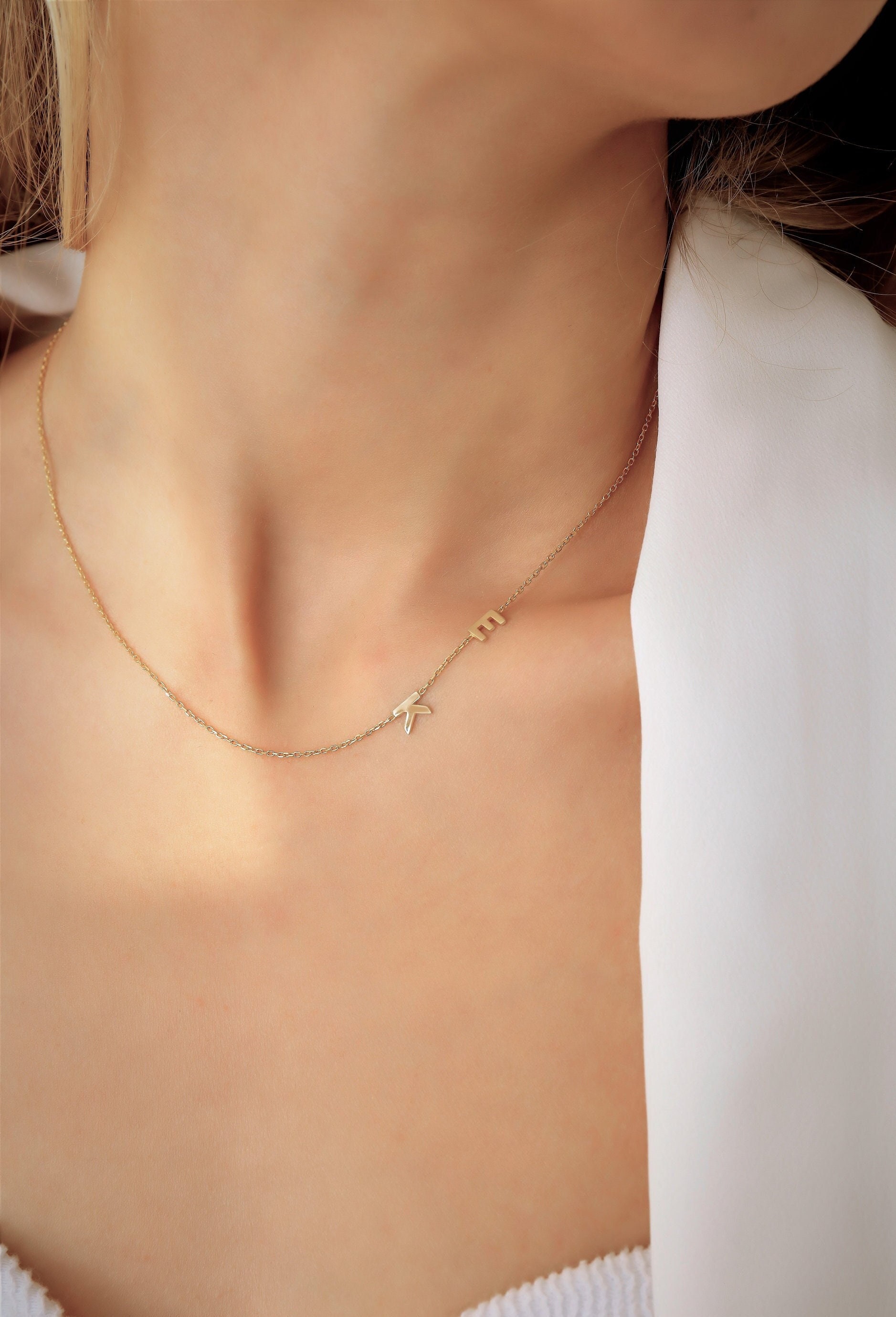 Personalized Dainty Initial Sideways Letter Necklace in Various Fonts - Custom Name Necklace for Mother's Day Gift