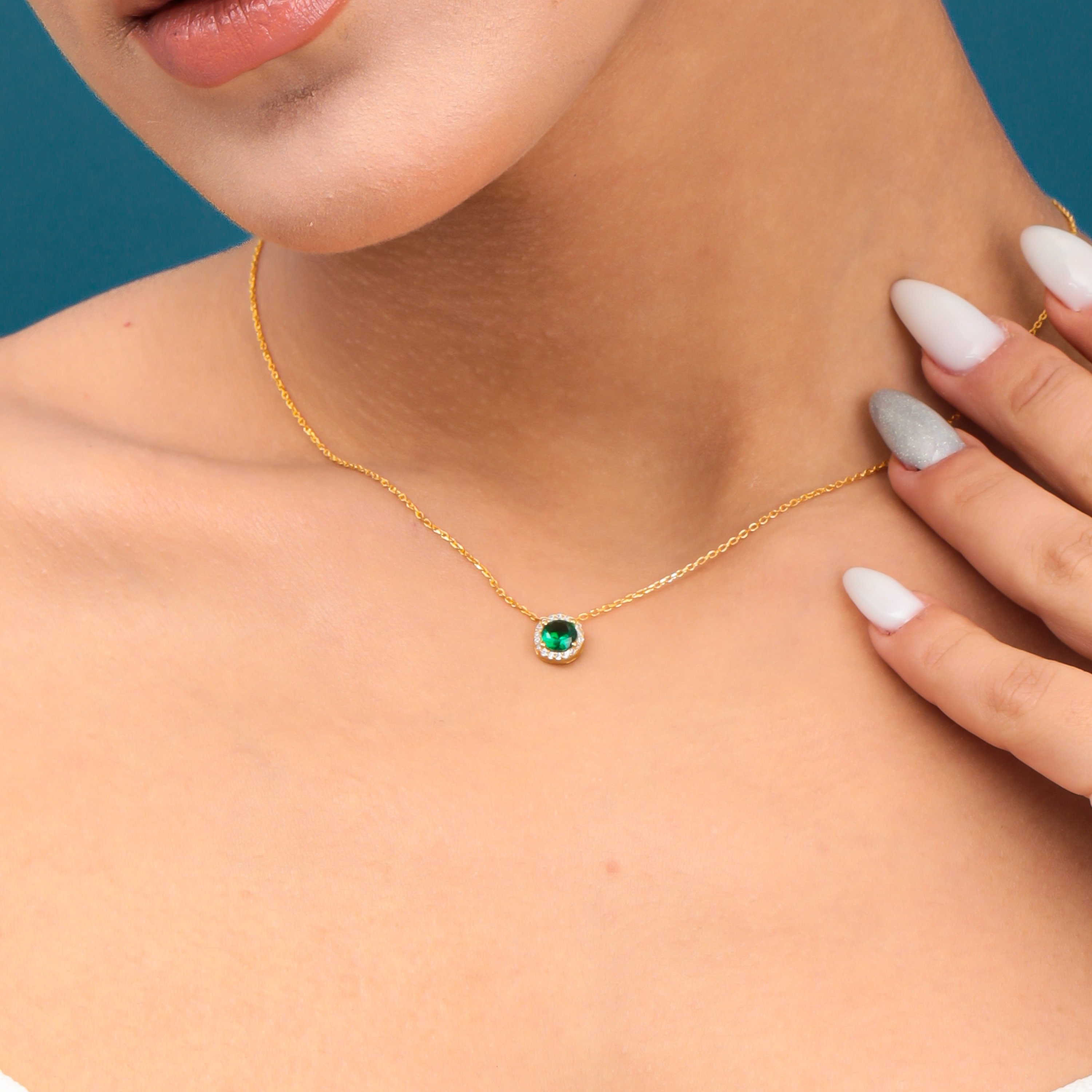 Emerald and Diamond Jewelry Set - May Birthstone Necklace &amp; Bracelet Gift for Mom