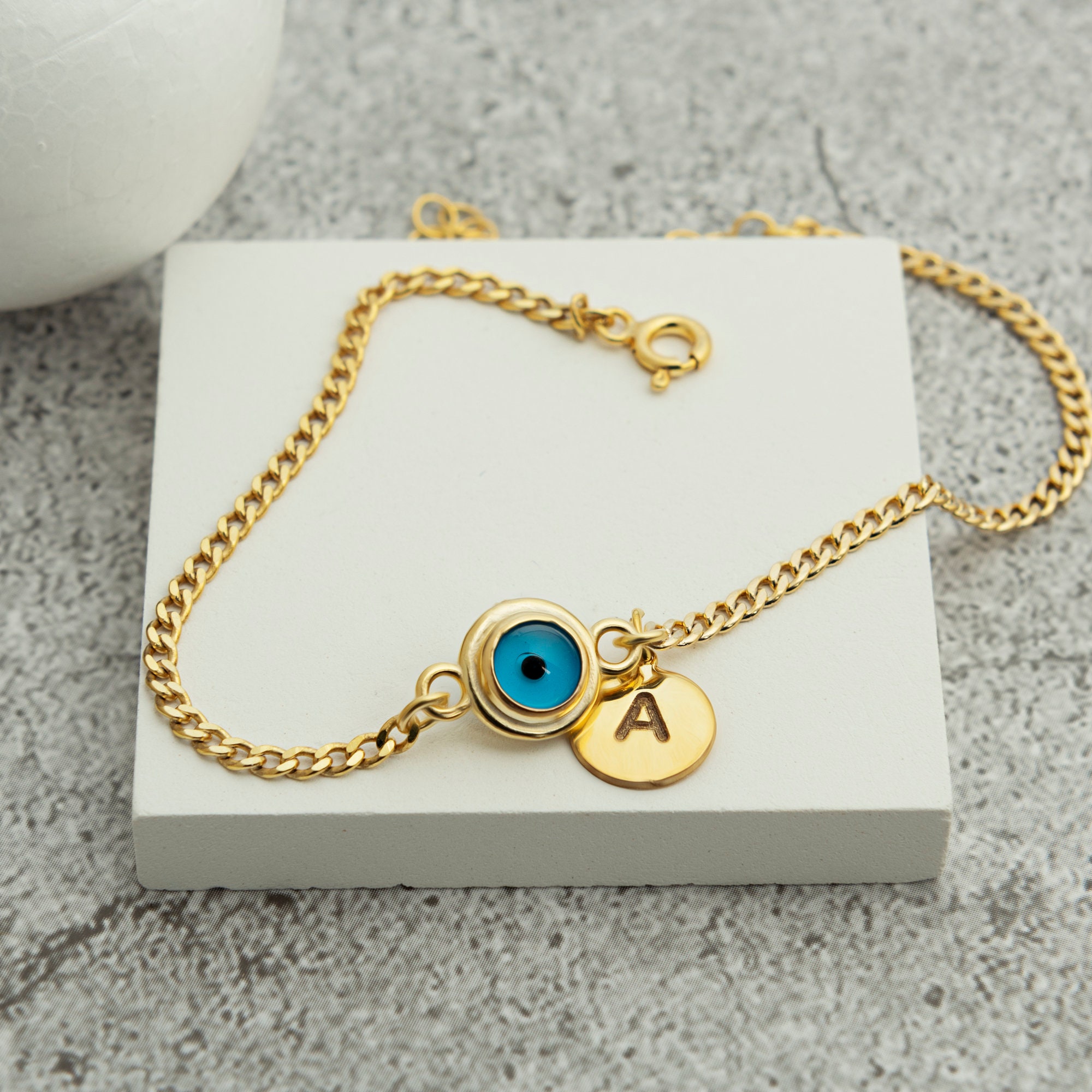 Personalized Gold Filled Evil Eye Anklet, Good Luck Summer Jewelry, Everyday Wear Gift for Her, Sterling Silver