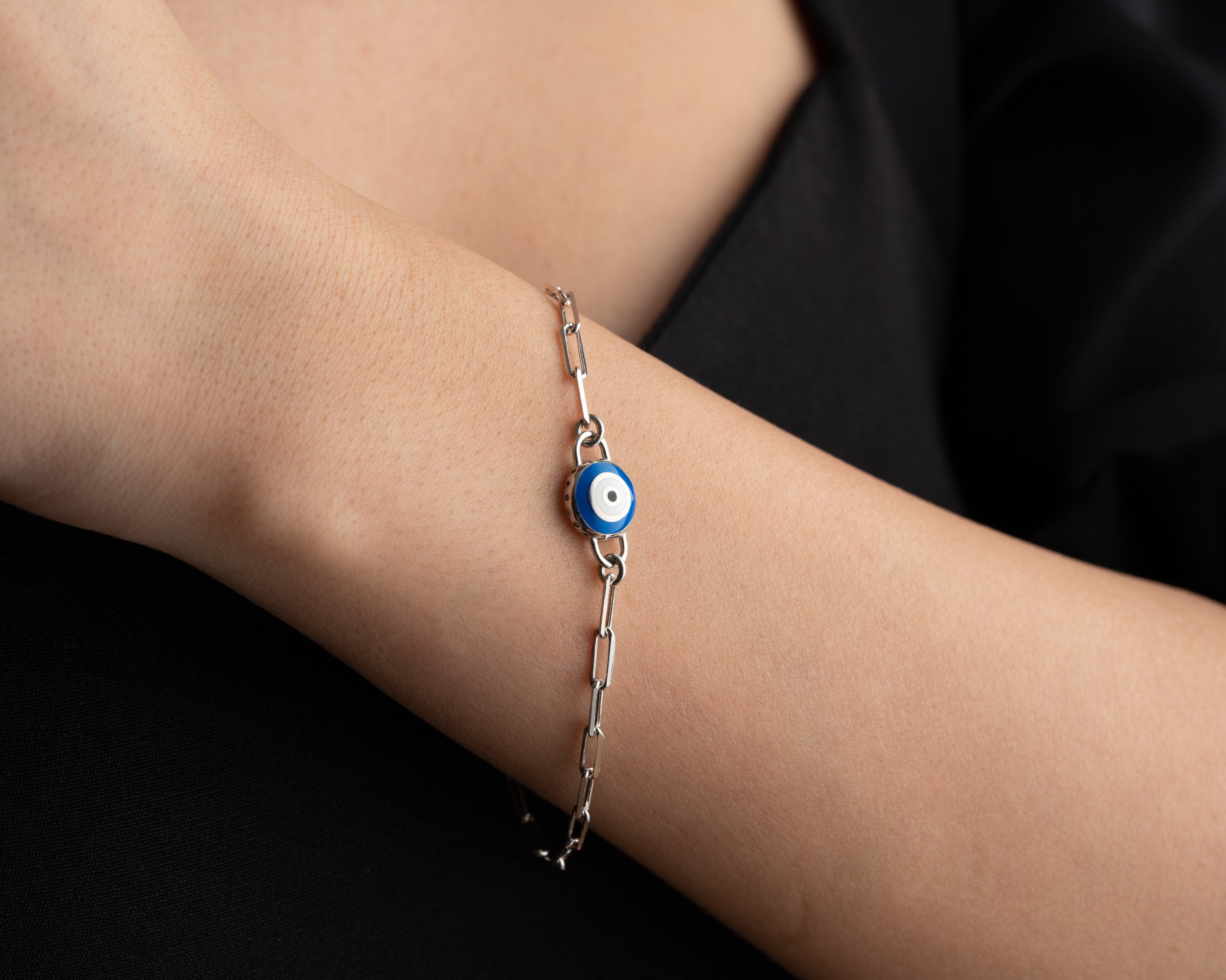 Gold Lucky Evil Eye Protection Bracelet, Dainty Tiny Evil Eye Bracelet, Mother's Day Gift for Mom