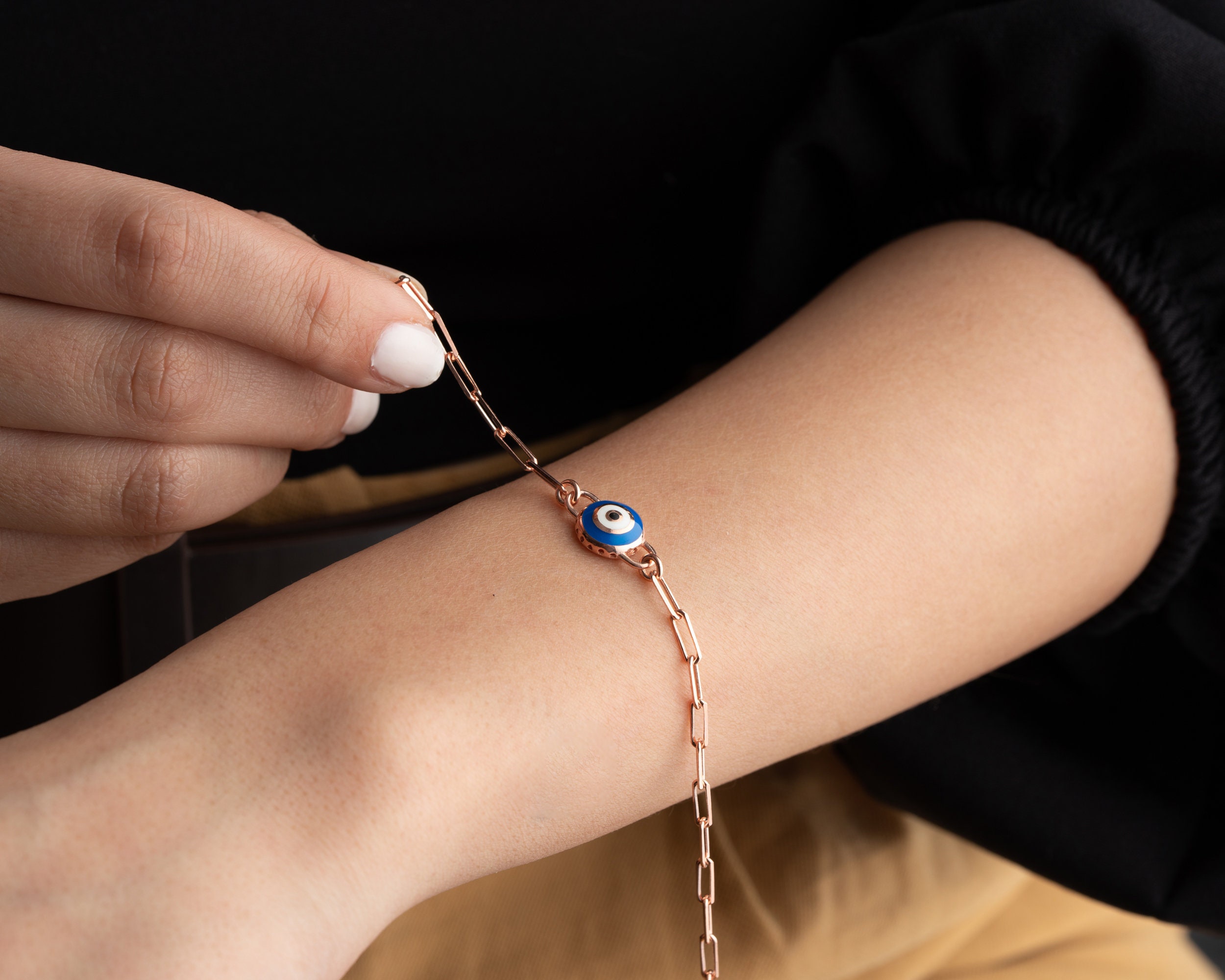 Gold Lucky Evil Eye Protection Bracelet, Dainty Tiny Evil Eye Bracelet, Mother's Day Gift for Mom