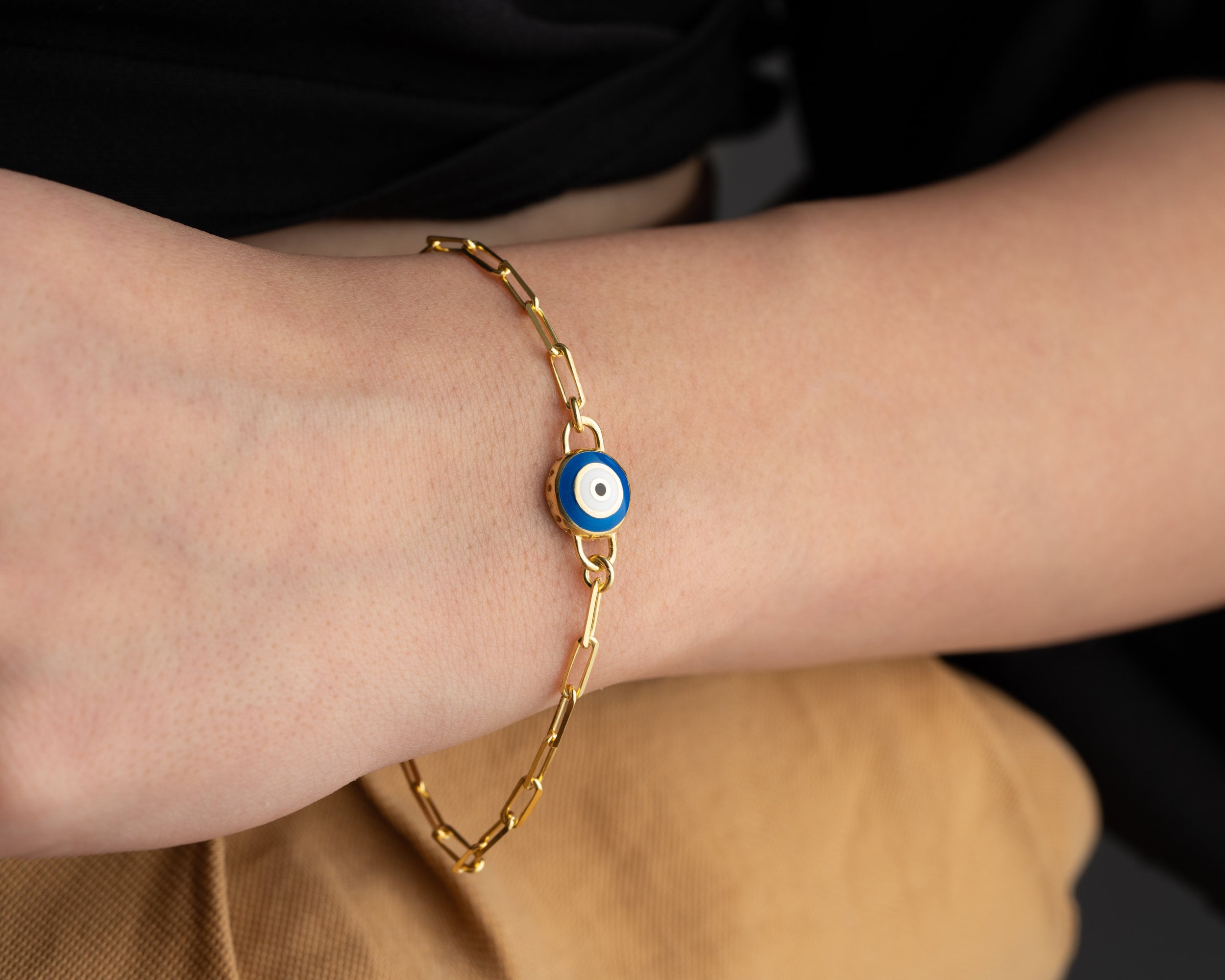 Gold Lucky Evil Eye Protection Bracelet, Dainty Tiny Evil Eye Bracelet, Mother's Day Gift for Mom