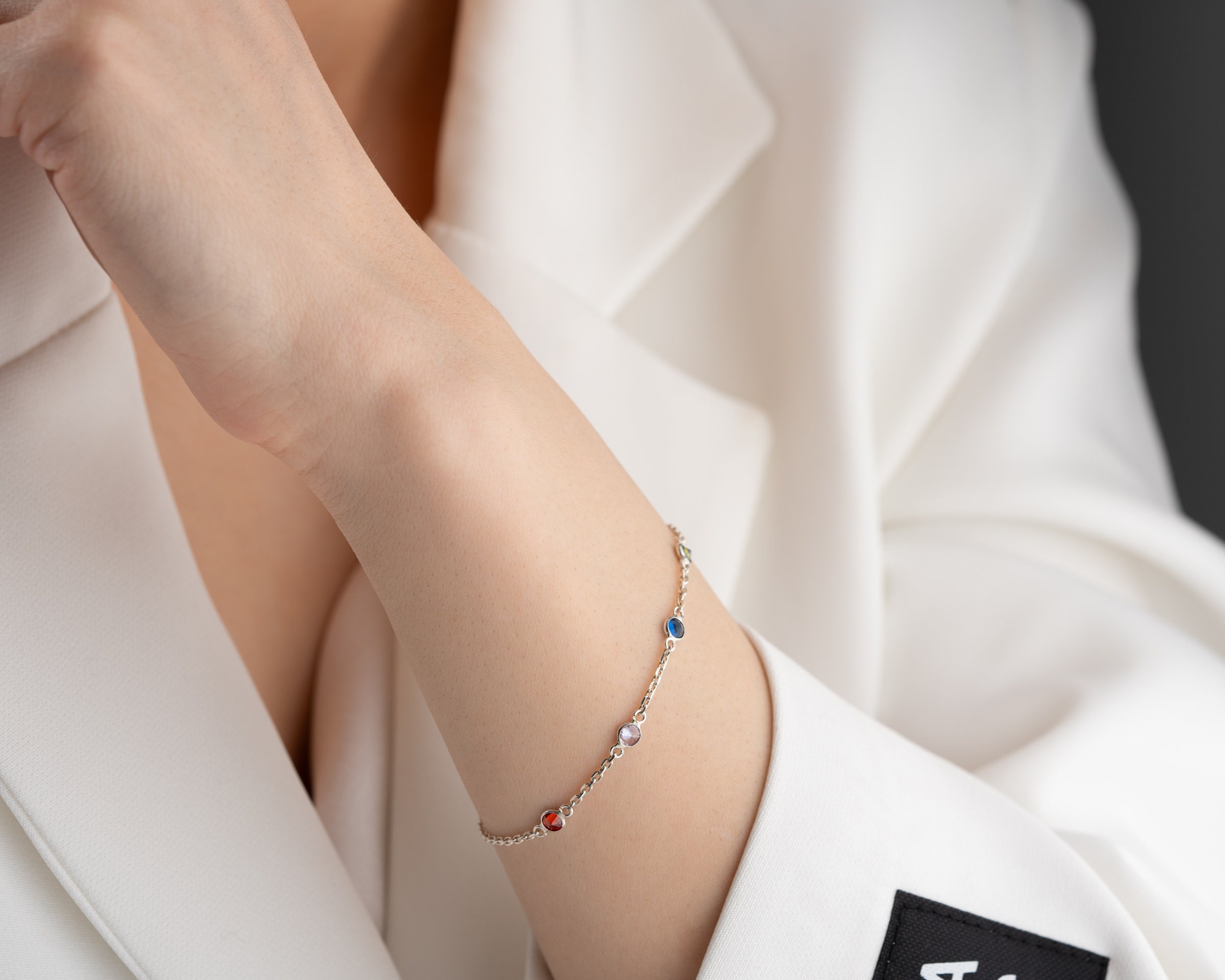 Sterling Silver Dainty Clear Quartz Birthstone Bracelet for Women - Mother's Gift May Birthstone Jewelry