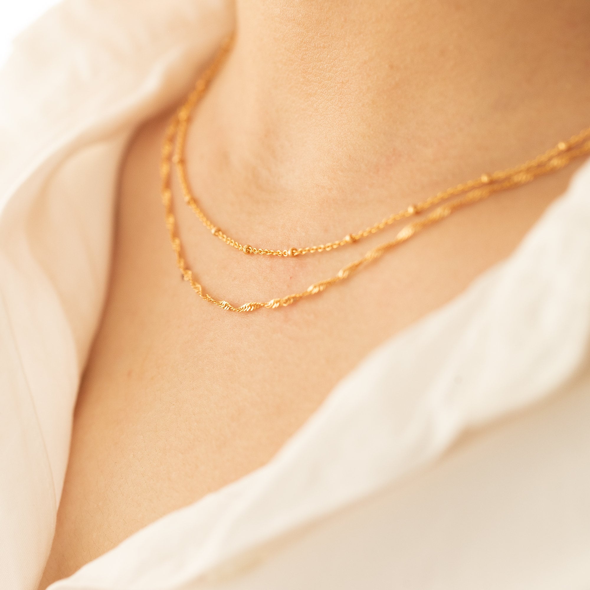14K Gold Filled Sterling Silver Laverina Dainty Necklace &amp; Box Chain Bracelet Gift Set for Women