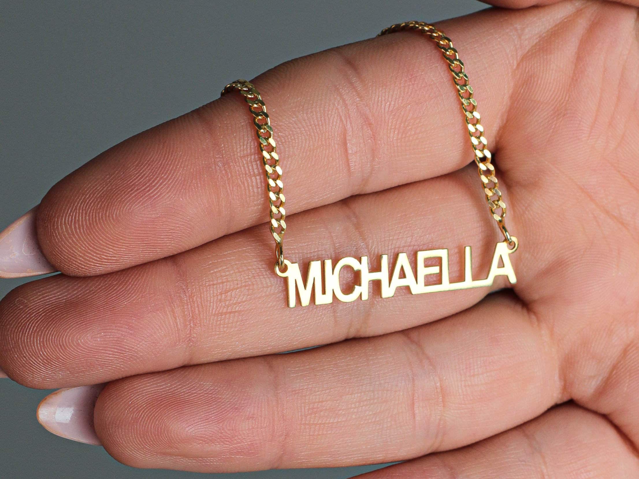 Custom Gold Name Necklace with Cuban Chain - Personalized Name Jewelry Gift