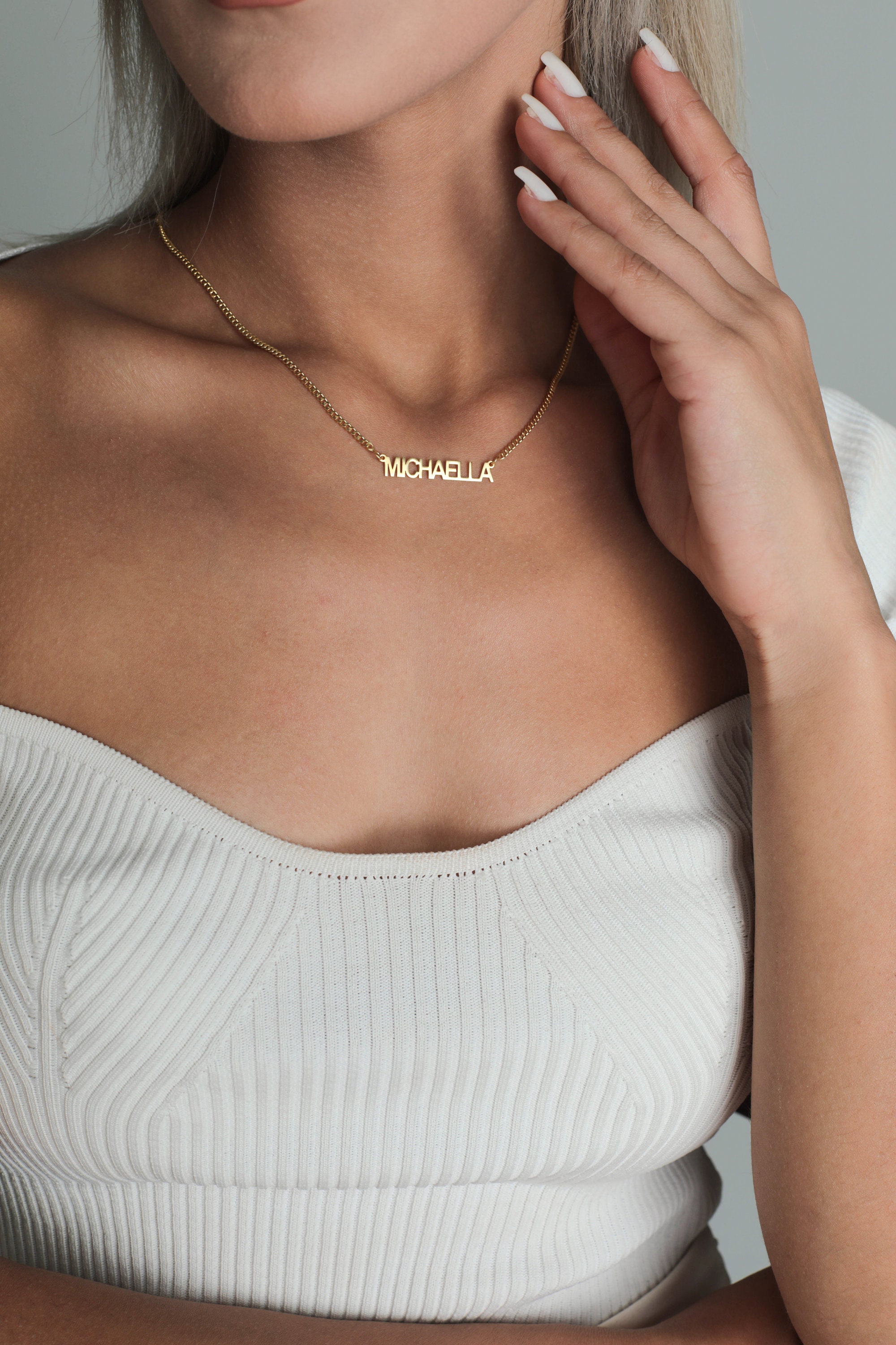 Custom Gold Name Necklace with Cuban Chain - Personalized Name Jewelry Gift