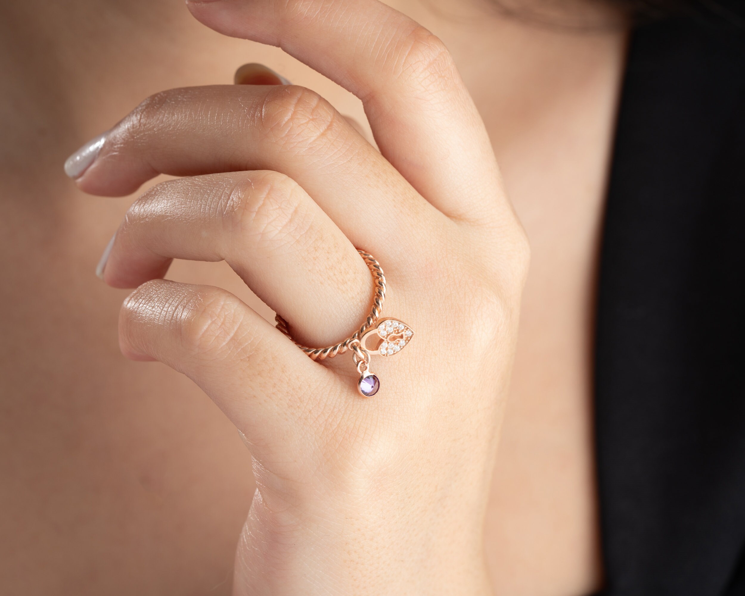 December Birthstone Gold Rings Stackable Citrine Mother's Ring March Birthstone Ring for Mom