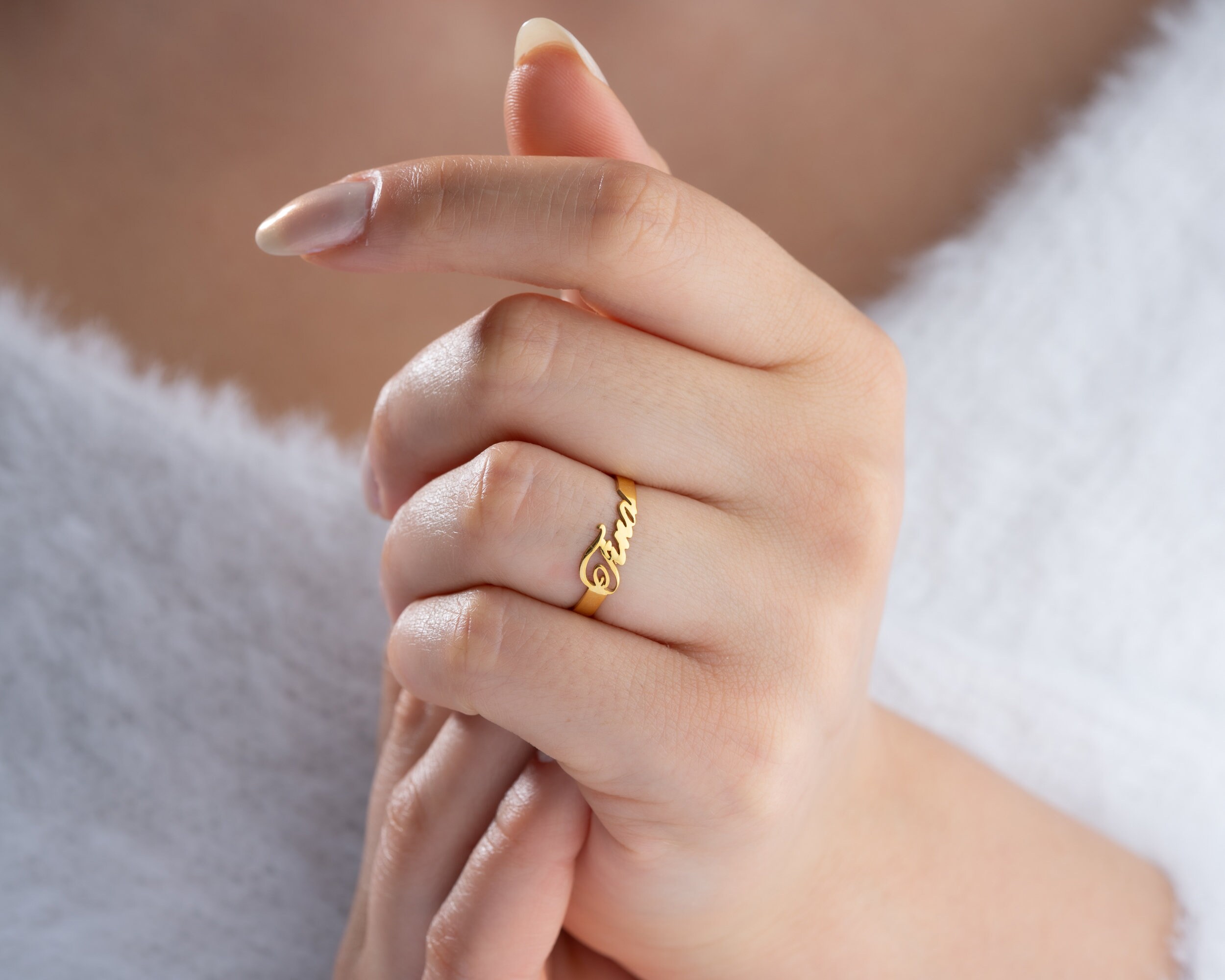 Custom Personalized Name Ring for Women - Minimalist Silver &amp; Gold Engagement and Wedding Rings