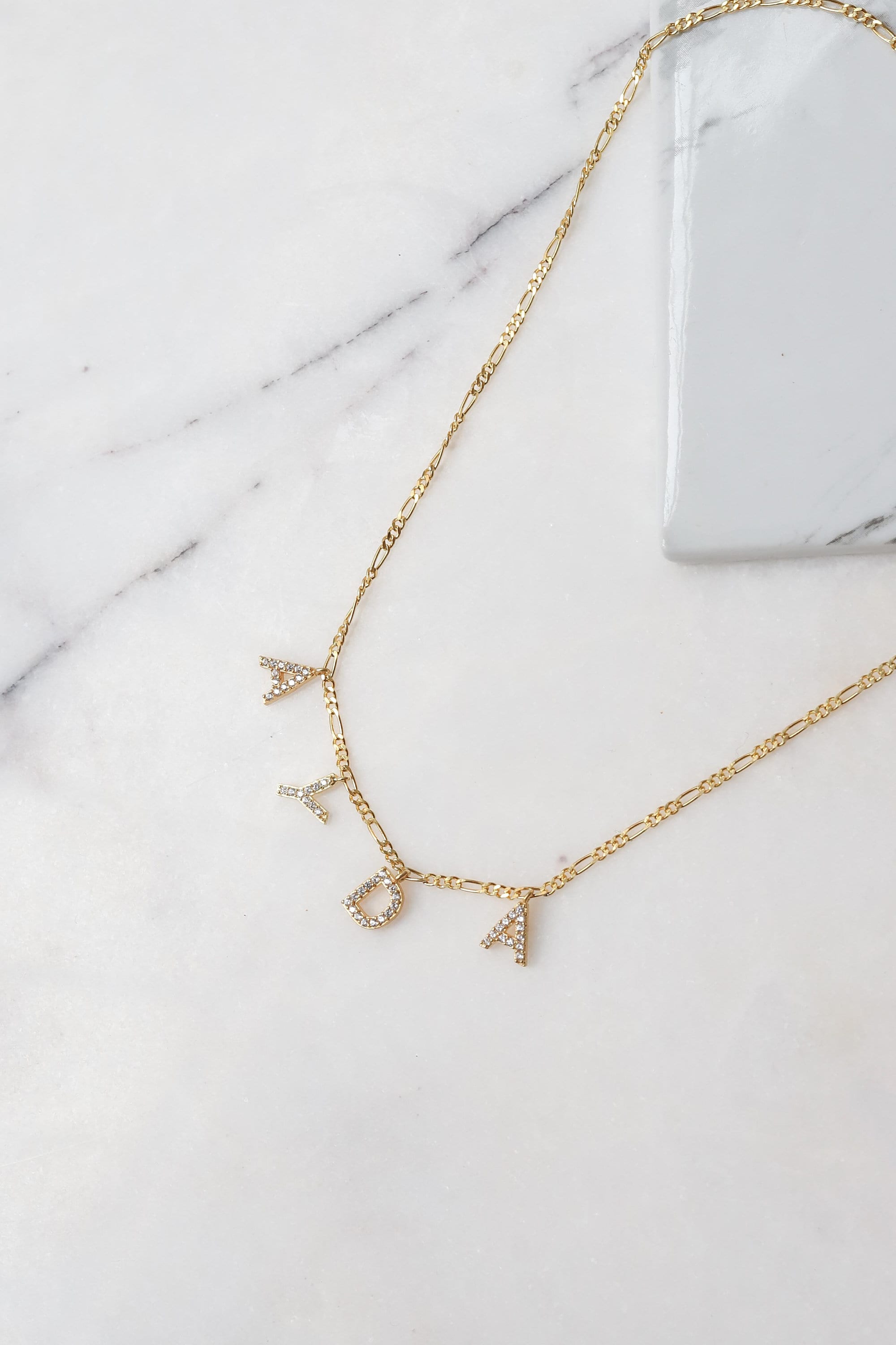 Sterling Silver Initial Necklace with Diamond Cut Letter Charm on Figaro Chain - Personalized Dainty Jewelry Gift for Her