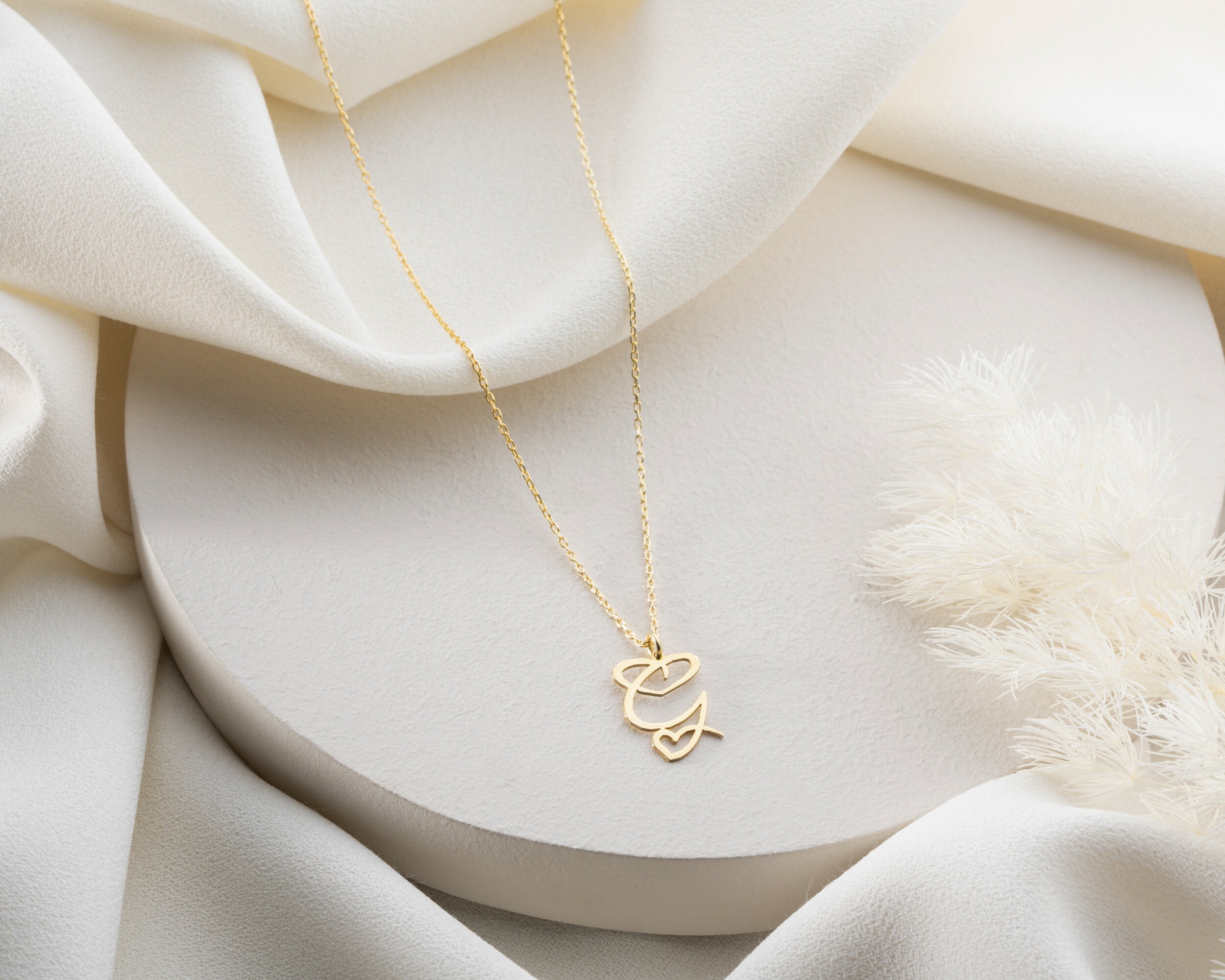 Gold Initial Necklace for Women - Minimalist Sterling Silver Heart Letter Jewelry - Dainty Personalized Gifts for Her - Christmas Gifts