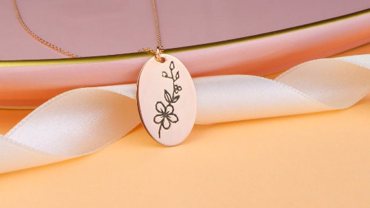 Personalized Sterling Silver Birth Month Flower Necklace - Custom Birth Flower Pendant